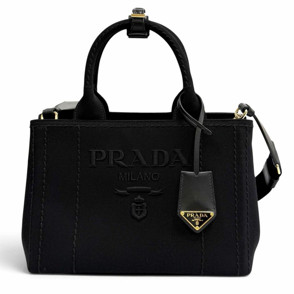 PRADA Prada Jardinière Small Cotton Canvas Handbag Canapa 2-Way Tote Bag Blac...